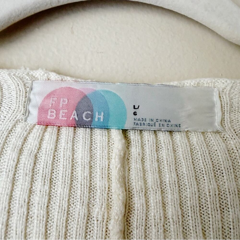 FP Beach | Pullover Sweater Surplice V-neck Pockets Boho Relaxed Cream Large - Picture 7 of 8